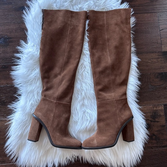 NWOB Gianni Bini Over the Knee Leather Suede Boots w Block Chunky Heel - Picture 1 of 15